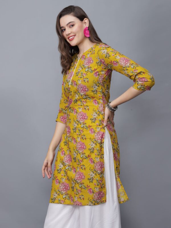 Women's Floral Print Pure Cotton Kurta (Mustard) -etraana.com