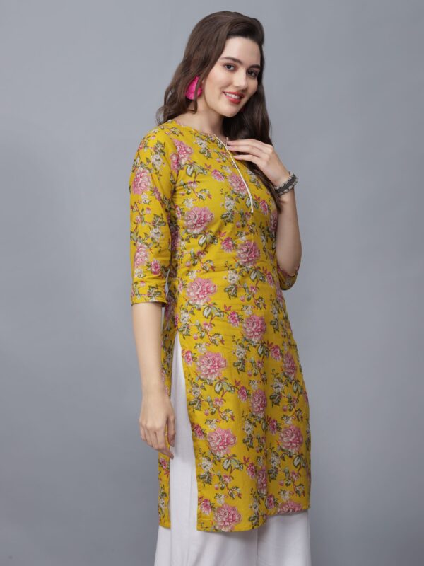 Women's Floral Print Pure Cotton Kurta (Mustard) -etraana.com