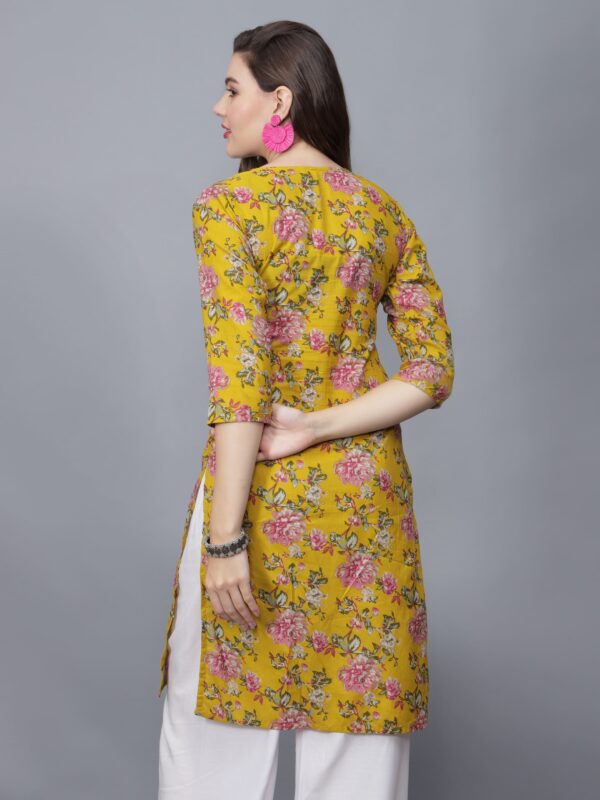 Women's Floral Print Pure Cotton Kurta (Mustard) -etraana.com