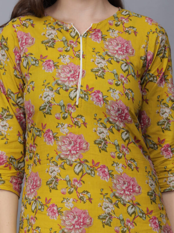 Women's Floral Print Pure Cotton Kurta (Mustard) -etraana.com