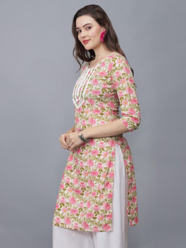 Women's Floral Print Pure Cotton Kurta (Beige) - Etraana.com