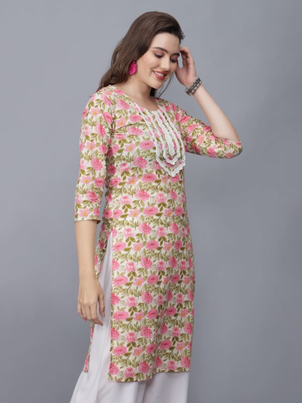 Women's Floral Print Pure Cotton Kurta (Beige) - Etraana.com