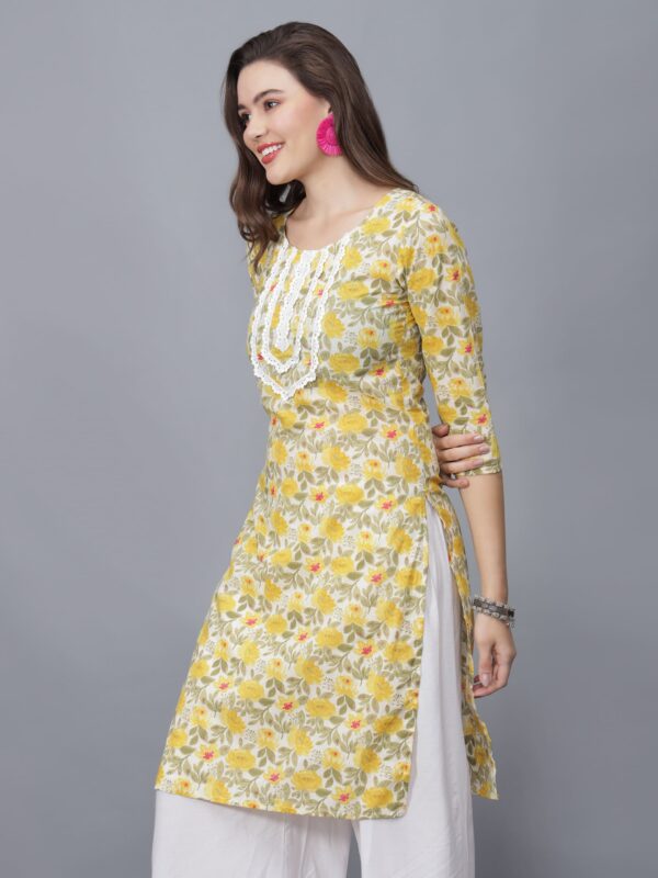 Women's Floral Print Pure Cotton Kurta (Yellow) - Etraana