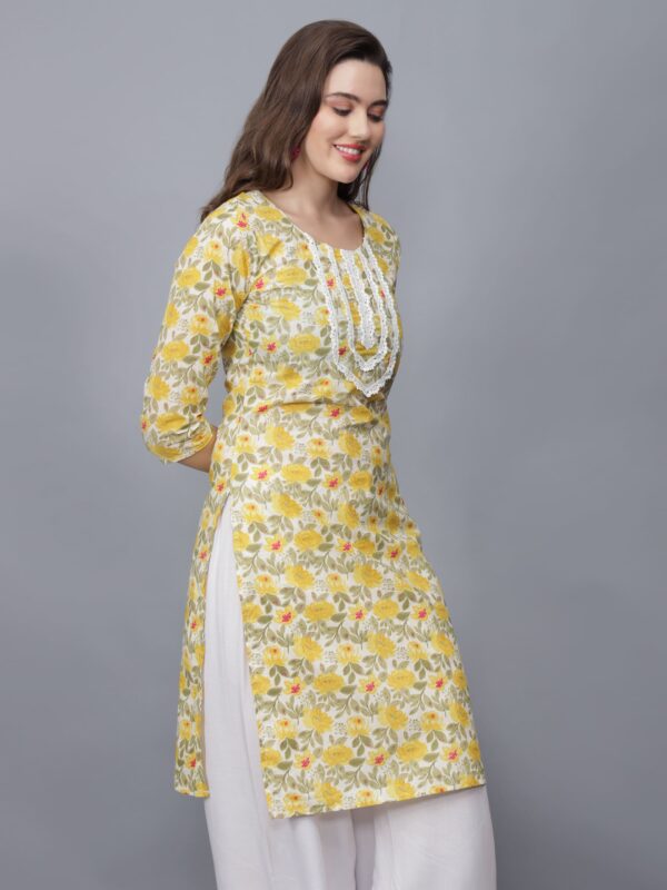 Women's Floral Print Pure Cotton Kurta (Yellow) - Etraana