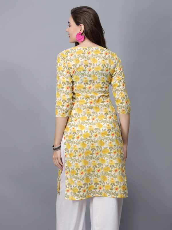 Women's Floral Print Pure Cotton Kurta (Yellow) - Etraana