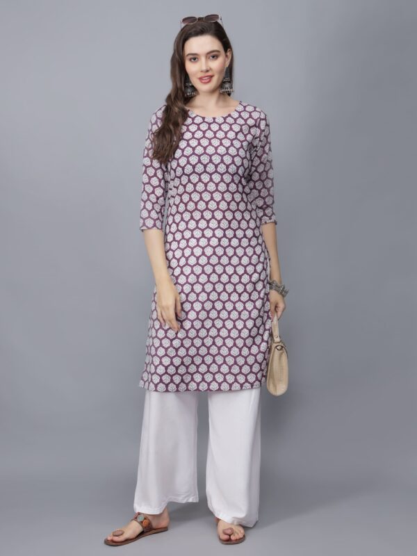 Women's Purple Round Neck Cotton Straight Kurta - Etraana