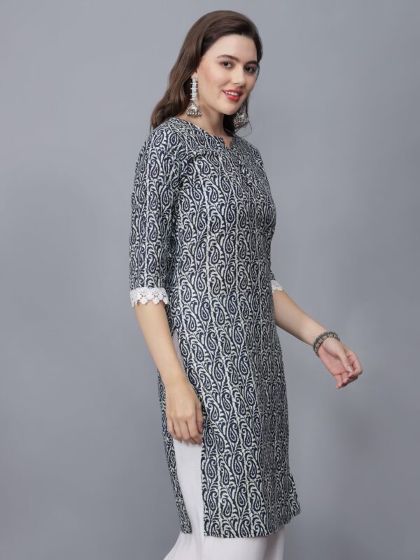 Women's Blue Floral Print Pure Cotton Straight Kurta - etraana.com