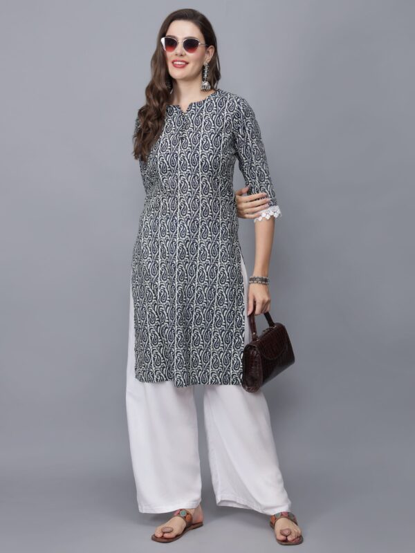 Women's Blue Floral Print Pure Cotton Straight Kurta - etraana.com