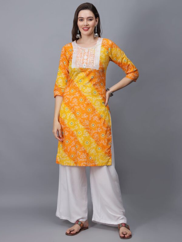 Women's Neck Design Bandhani Print Cotton Kurta - Etraana.com