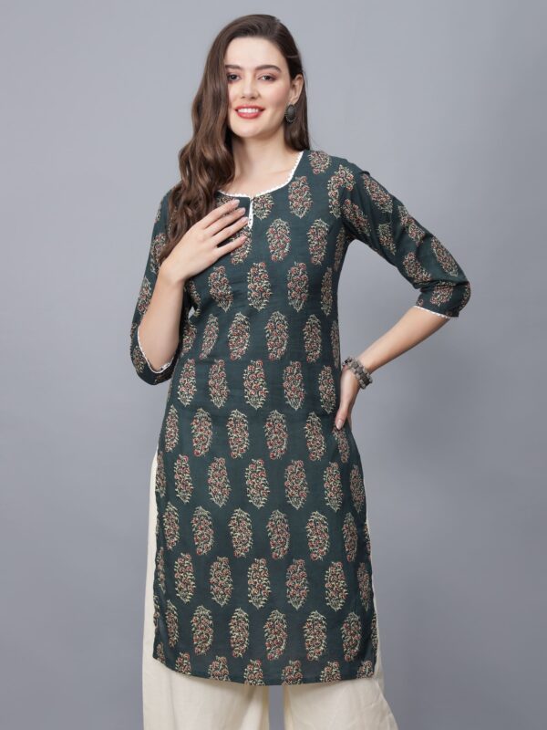 Women's Round-Neck Pure Cotton Kurta (Green)-Etraana.com