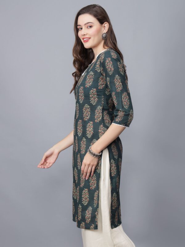 Women's Round-Neck Pure Cotton Kurta (Green)-Etraana.com