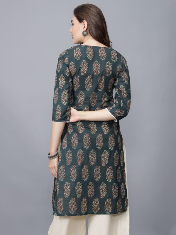 Women's Round-Neck Pure Cotton Kurta (Green)-Etraana.com