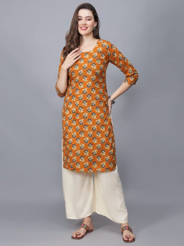 Women's Mustard Round Neck Cotton Kurta - Etraana.com