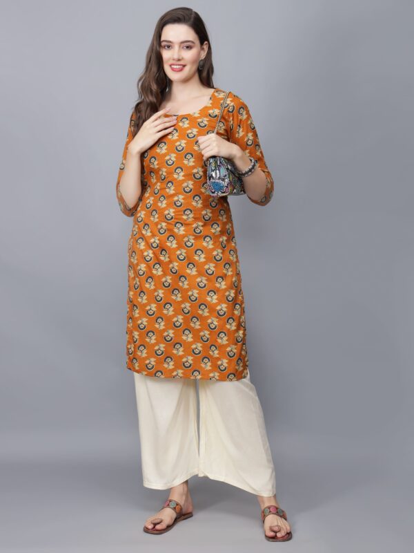 Women's Mustard Round Neck Cotton Kurta - Etraana.com