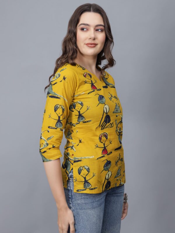 Women's Pure Cotton Short Kurti (Yellow) -Etraana.com