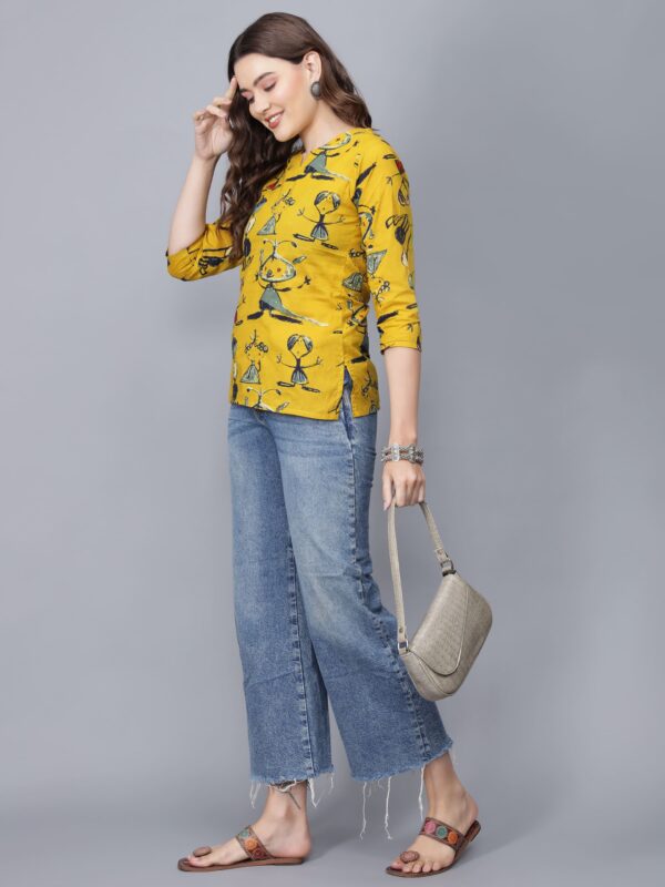 Women's Pure Cotton Short Kurti (Yellow) -Etraana.com