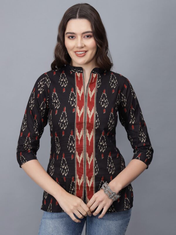 Women's Round-Neck Pure Cotton Short Kurti (Black)-etraana.com