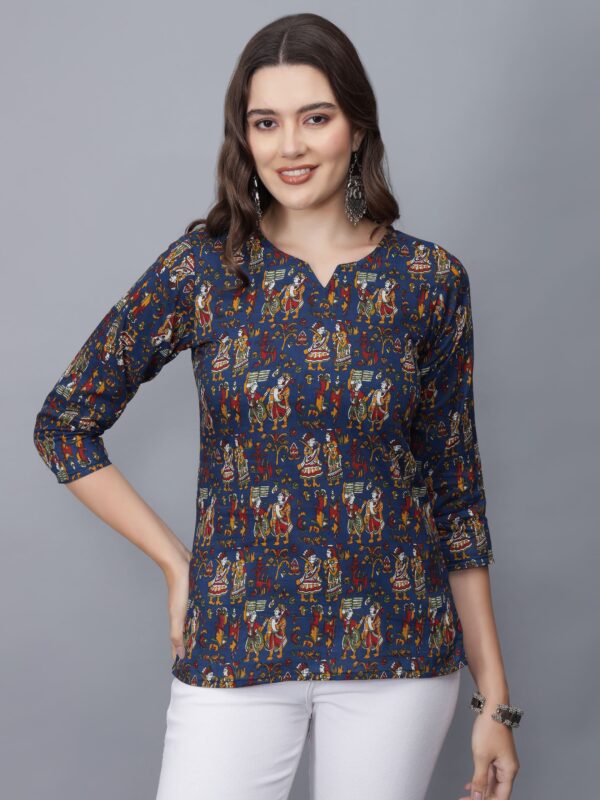 Women's Pure Cotton Short Kurti (Blue) -Etraana.com