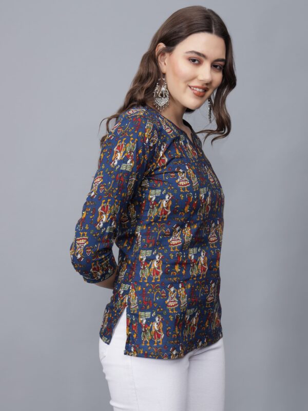 Women's Pure Cotton Short Kurti (Blue) -Etraana.com