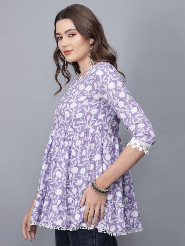 Women's Round Neck Pure Cotton Short Kurti (Purple) -Etraana.com