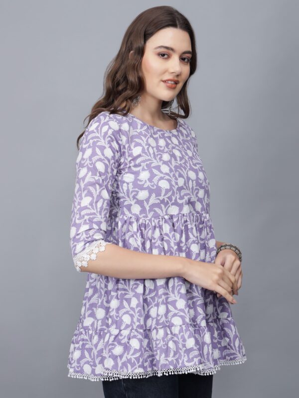 Women's Round Neck Pure Cotton Short Kurti (Purple) -Etraana.com