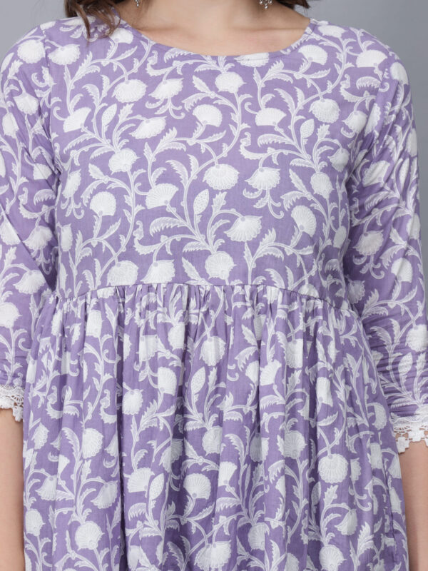 Women's Round Neck Pure Cotton Short Kurti (Purple) -Etraana.com