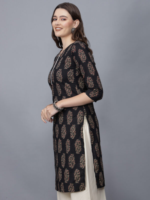 Women's Floral Print Pure Cotton Kurta (Black)-etraana.com