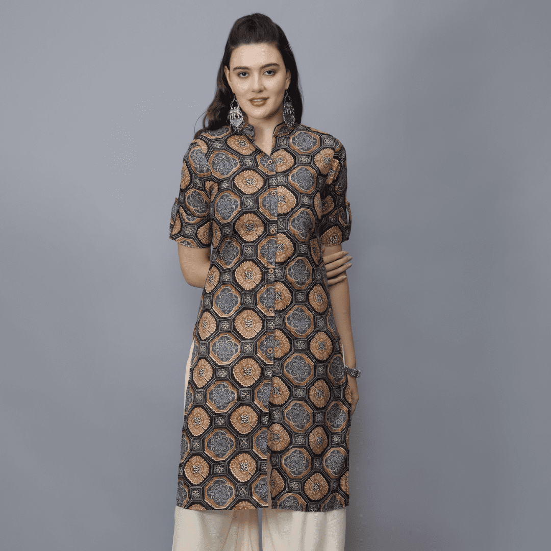 Women's Floral Print Cotton Kurta (multi-color)-etraana.com