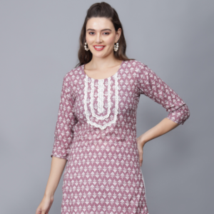 Women's Floral Print Pure Cotton Kurta (Purple) - Etraana.com