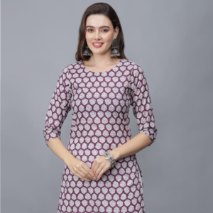 Women's Purple Round Neck Cotton Straight Kurta - Etraana