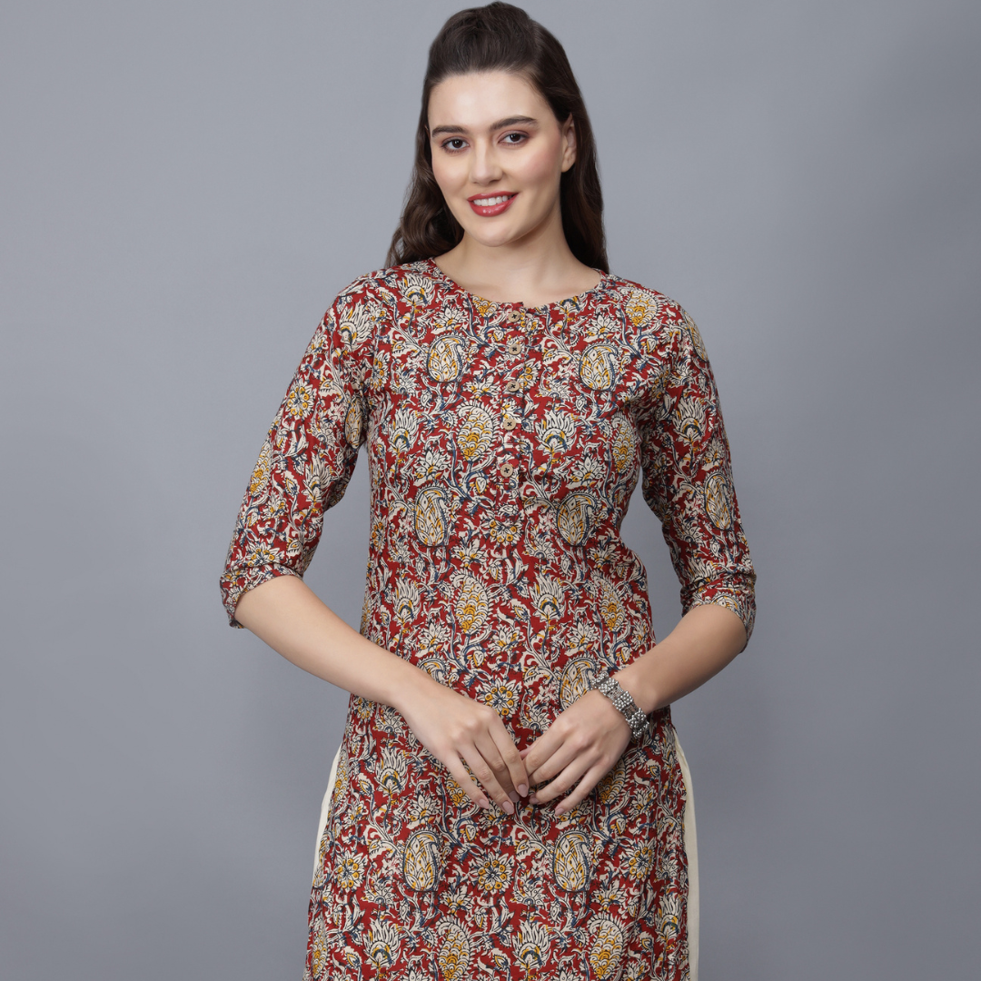 Women Floral Print Pure Cotton Kurta Front - Etraana