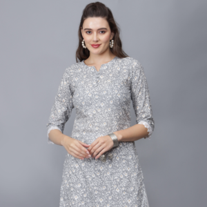 Women's Floral Print Pure Cotton Straight Kurta - Etraana.com