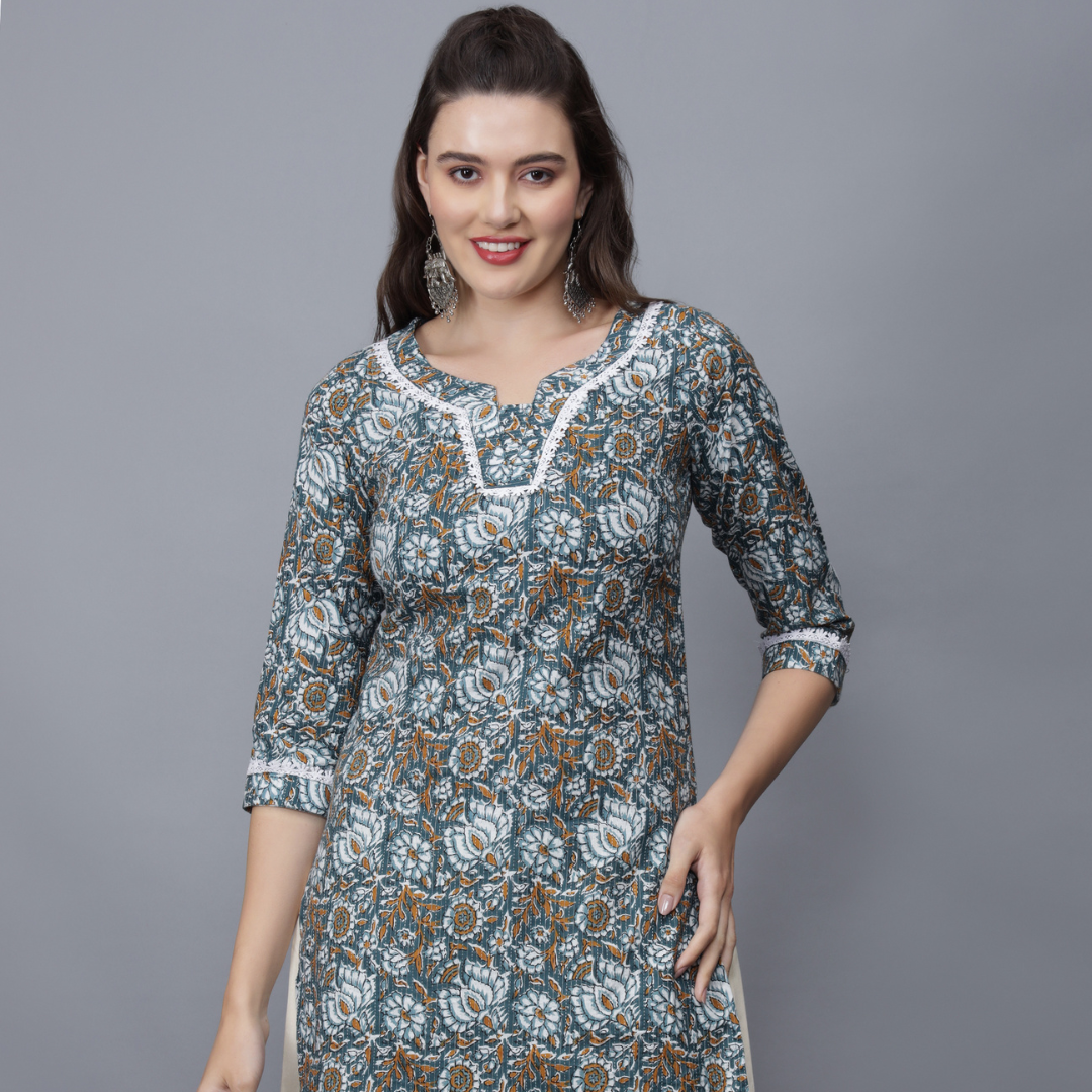 Women's Printed Pure Cotton Straight Kurta