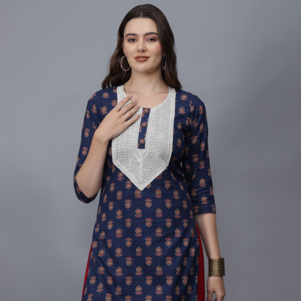 Women's Floral Print Cotton Kurta (Blue) - Etraana.com