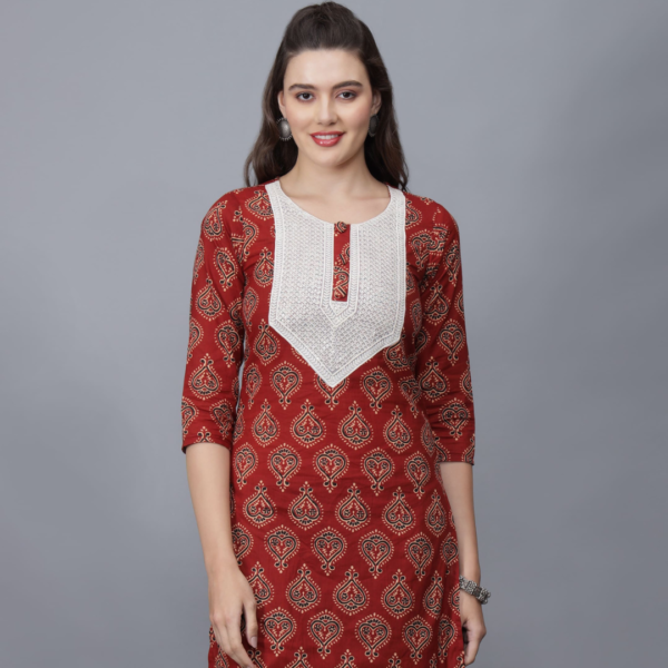 Women's Floral Print Cotton Kurta (Maroon) - Etraana.com