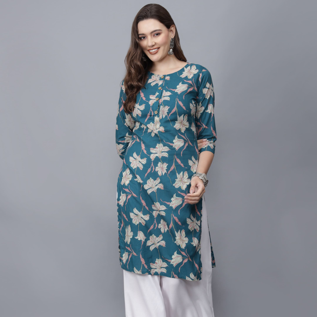 Women Floral Print Pure Cotton Kurta - Etraana