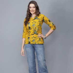 Women's Pure Cotton Short Kurti (Yellow) -Etraana.com