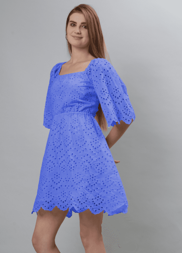 Women's Schiffli Dress (Blue) - Etraana