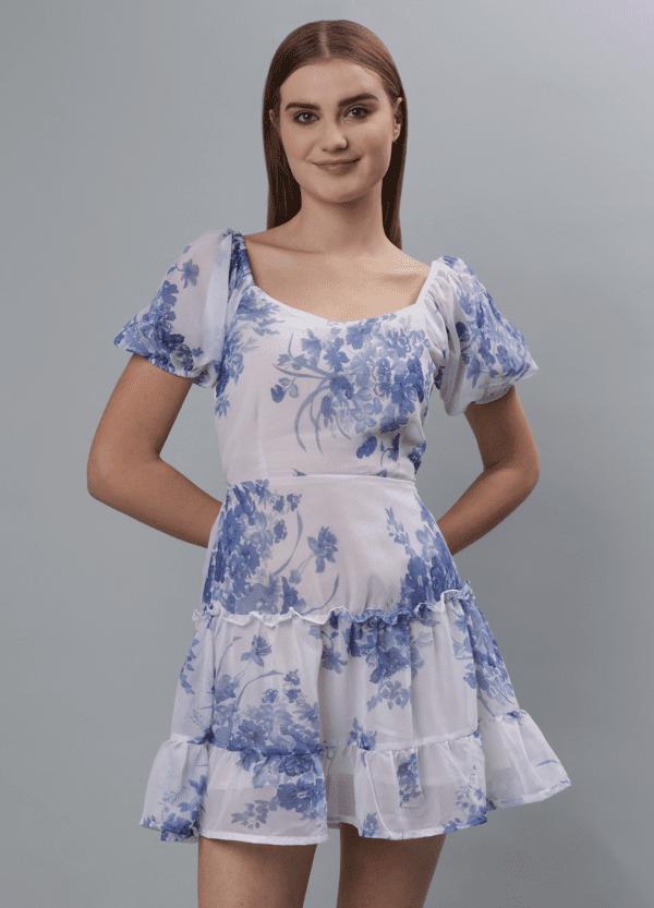 Blue Floral Mini Dress - Etraana