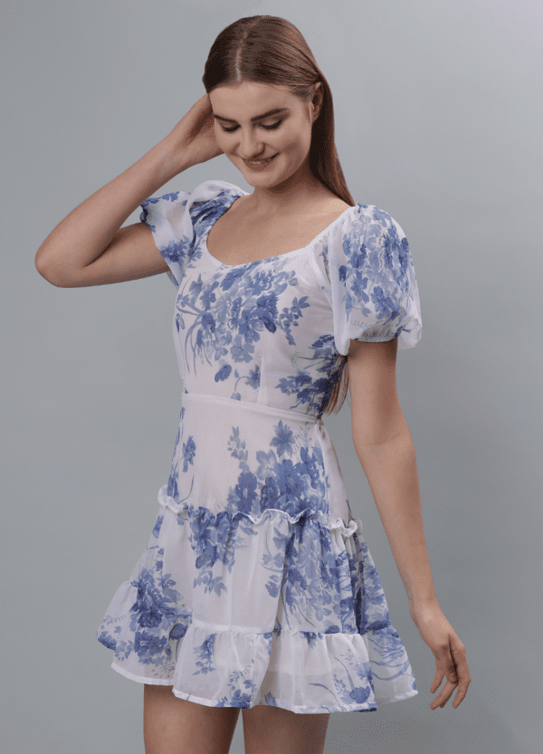 Blue Floral Mini Dress - Etraana