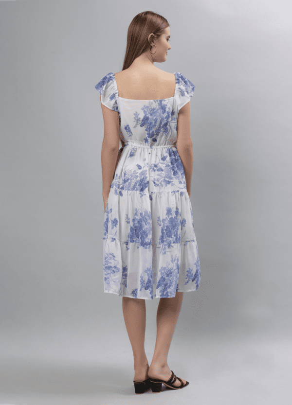 Blue Floral Printed Georgette Dress - Etraana