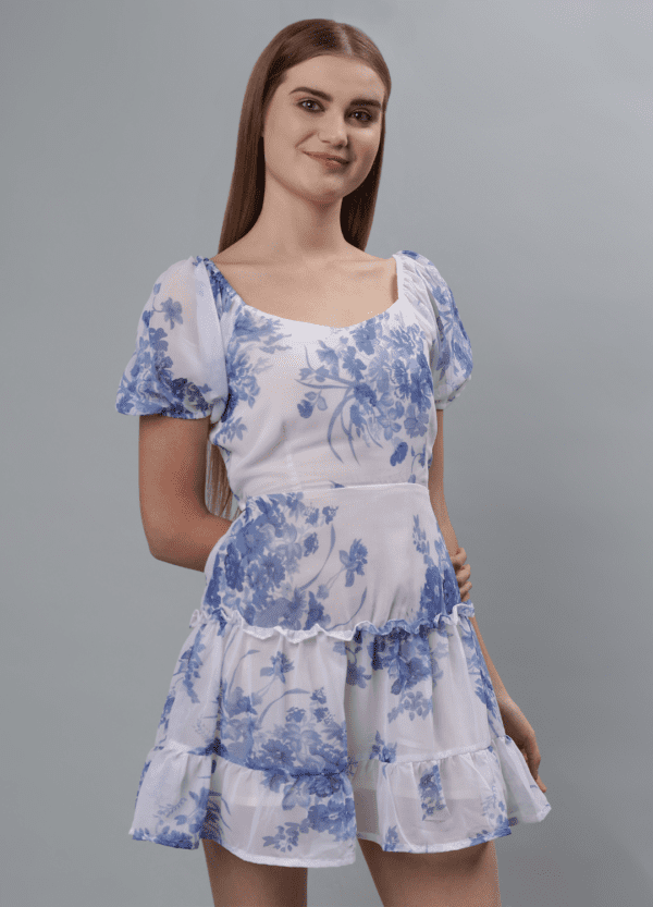 Blue Floral Mini Dress - Etraana