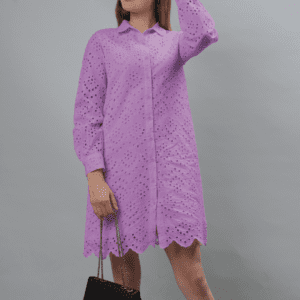 Women's Schiffli Long Shirt (Lavender) - Etraana