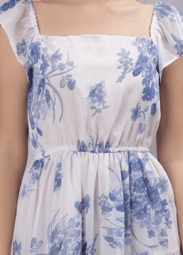 Blue Floral Printed Georgette Dress - Etraana