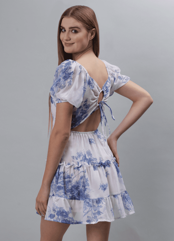 Blue Floral Mini Dress - Etraana