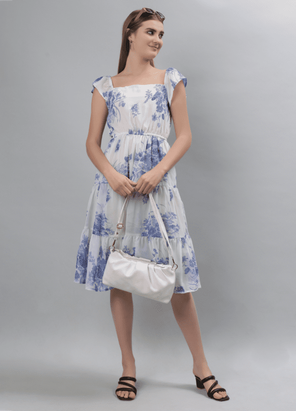 Blue Floral Printed Georgette Dress - Etraana