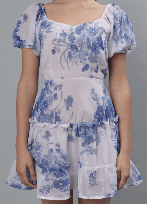 Blue Floral Mini Dress - Etraana