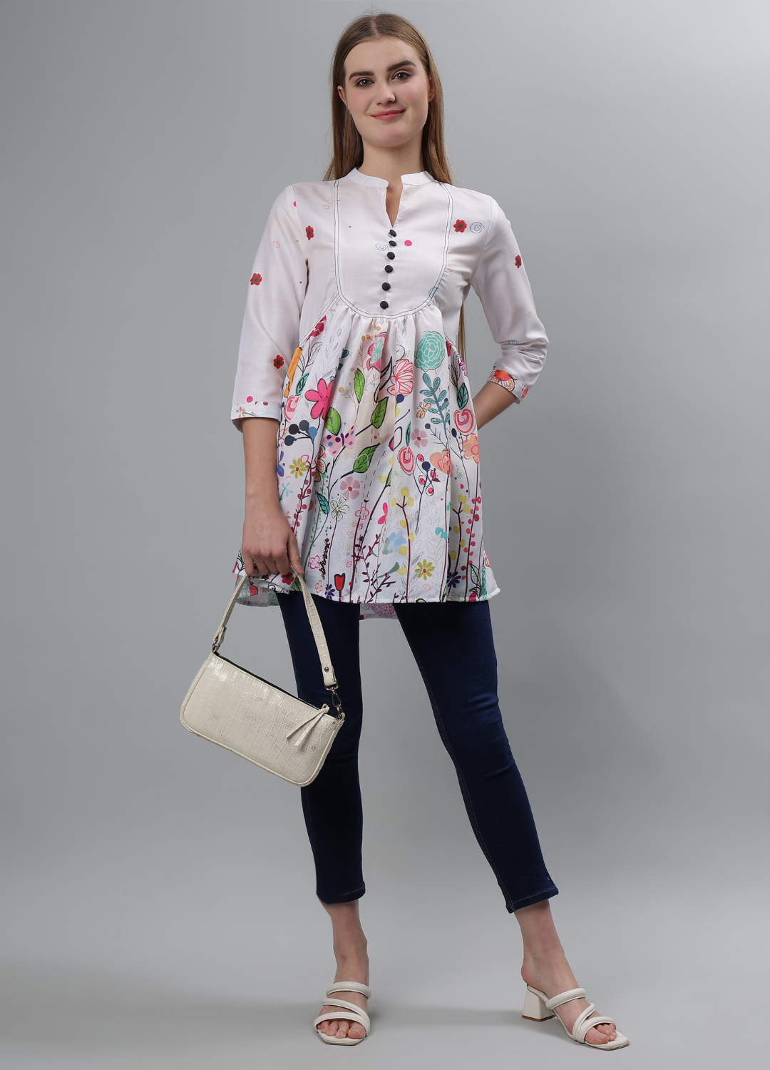 Elegant White Floral Top - Etraana