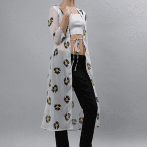 Women’s Yellow Floral Print Long Shrug - Etraana