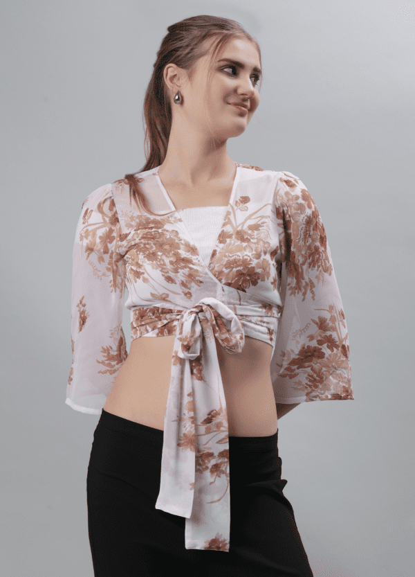 Elegant Brown Floral Women's Shrug - Etraana